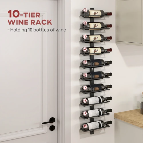 HOMCOM HOMCOM Wall Mount Wine Rack for 10 Bottles with Space-Saving Design for Wine Enthusiasts - Wine Rack
