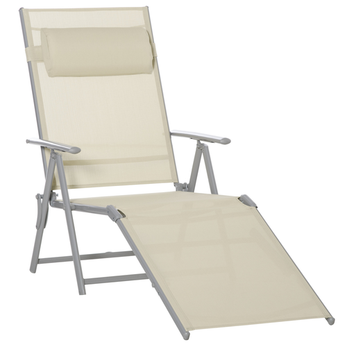 Beige Folding Chaise Lounge Chair with Seven Adjustable Backrest for Outdoor Relaxation - Home Symphony
