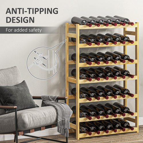 HOMCOM Free Standing Wooden Wine Rack for 42 Bottles with Anti-Tipping Straps for Wine Enthusiasts - Home Symphony