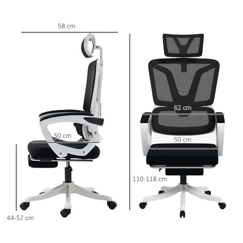 Vinsetto Mesh Office Chair for Home with Lumbar Support, Arm, Footrest, Headrest - Home Symphony