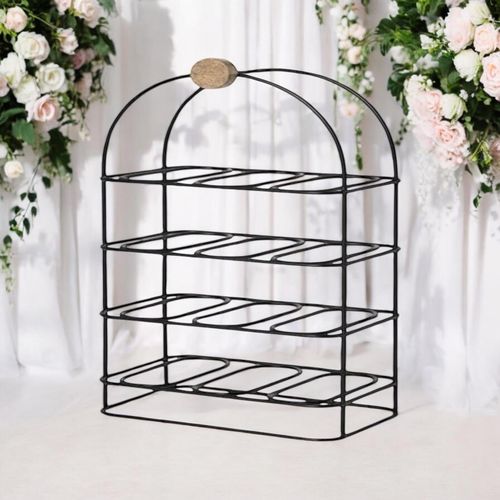 Ornate Cast Iron Wine Rack 25 Inches for 12 Bottles with Elegant Side Detail for Wine Enthusiasts - Home Symphony
