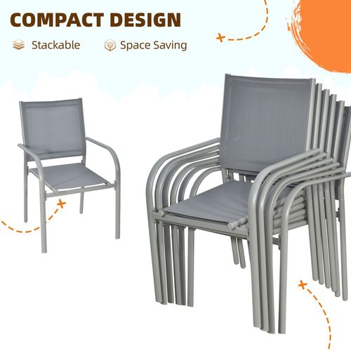 Outsunny 7 Piece Garden Dining Set, Steel Outdoor Table and Chairs, Grey - Home Symphony
