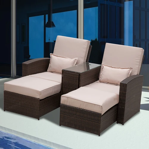 Outsunny Premium Double Rattan Sun Lounger Sofa Set 195cm with Thick Cushions for Outdoor Relaxation - Sun Lounger