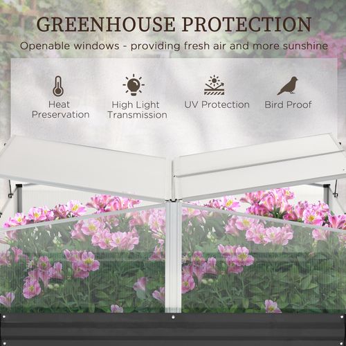 Outsuuny Galvanised Raised Garden Bed with Greenhouse and Cover, Dark Grey - Home Symphony