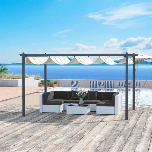N/A Aluminium Patio Gazebo 4 x 3 M With Retractable Canopy For Outdoor Gatherings - Gazebos