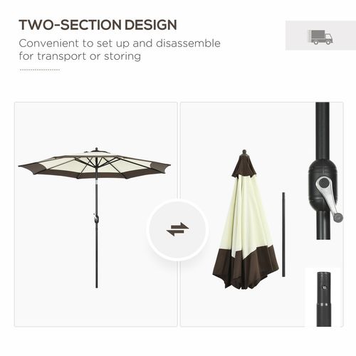 Outsunny 2.7m Garden Parasol Umbrella with 8 Metal Ribs, Tilt and Crank, Coffee - Home Symphony