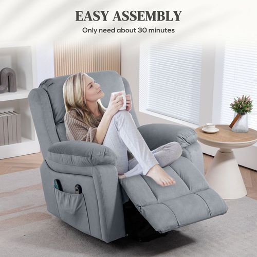 HOMCOM Lift Chair Riser and Recliner Chair with Vibration Massage, Heat, Grey - Home Symphony