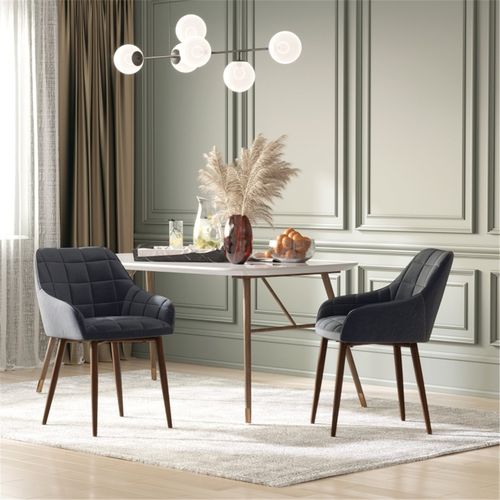 Stylish Dark Grey Dining Chairs Set of Two with Armrests and High Back for Modern Living Spaces - Home Symphony