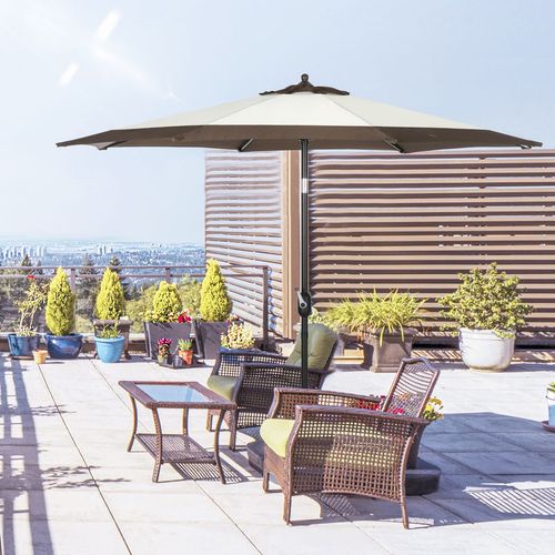 Outsunny 2.7m Garden Parasol Umbrella with 8 Metal Ribs, Tilt and Crank, Coffee - Home Symphony
