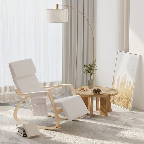 Rocking Chair Recliner Armchair with Adjustable Footrest, Cream White - Home Symphony