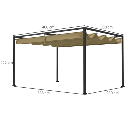 Outsunny 4x3 Meter Metal Pergola Gazebo with Retractable Canopy and UV Protection for Outdoor Gatherings - Home Symphony