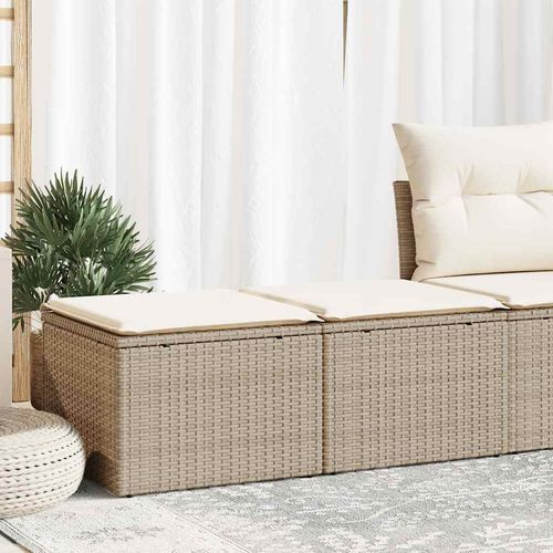 vidaXL 2 Piece Garden Sofa Set with Cushions Beige Poly Rattan Acacia - Home Symphony