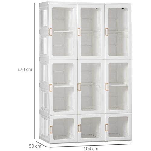 HOMCOM Portable Wardrobe 104x50x170cm Modular Storage with Clear Doors and Hanging Rods for Home Organization - Home Symphony