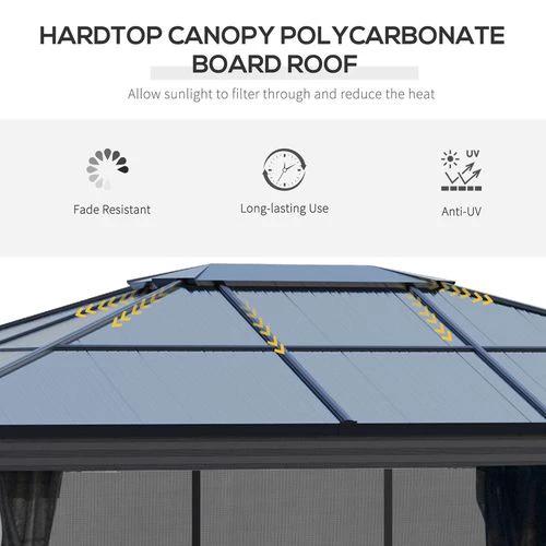 Unbranded 4x3.6m Aluminium Hardtop Gazebo Canopy w/ Polycarbonate Top, Curtains Outsunny - Gazebos