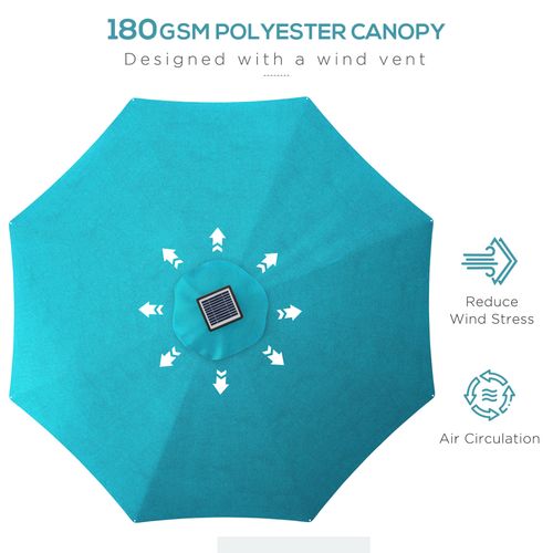 Outsunny Solar Patio Garden Parasol with Lights for Outdoor, Blue - Home Symphony