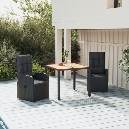3 Piece Garden Dining Set Black Poly Rattan&Solid Wood Acacia - Home Symphony