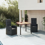 3 Piece Garden Dining Set Black Poly Rattan&Solid Wood Acacia - Home Symphony