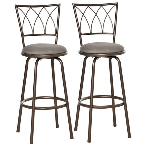 Set of 2 Bar Chairs Swivel Armless Upholstered Metal Frame Barstools - Home Symphony