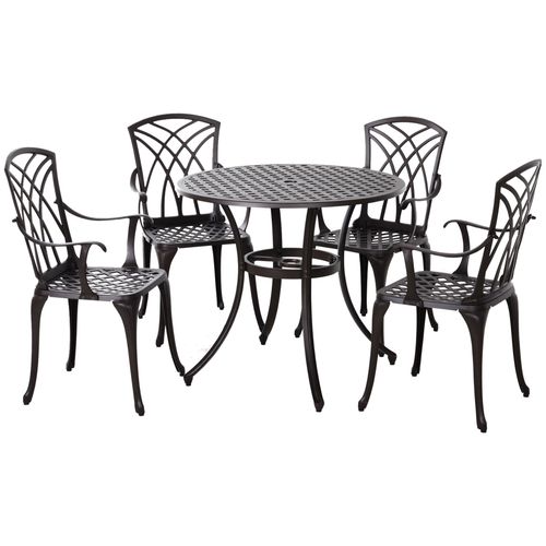Sturdy Cast Aluminium 4-Seater Garden Table Set for Small Spaces by Home Symphony, ideal for outdoor dining and relaxation.