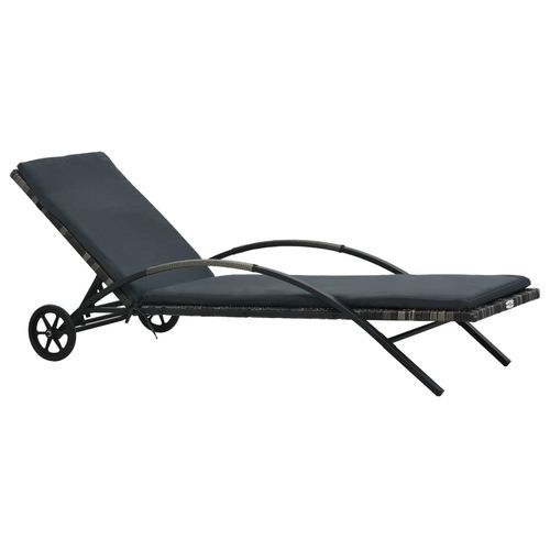 Sun Lounger with Cushion & Wheels Poly Rattan Anthracite - Home Symphony