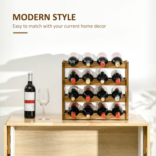 Stylishly store your wine with the Bamboo Wine Rack for 16 Bottles 43x38x23.5 cm, perfect for home decor and enthusiasts.