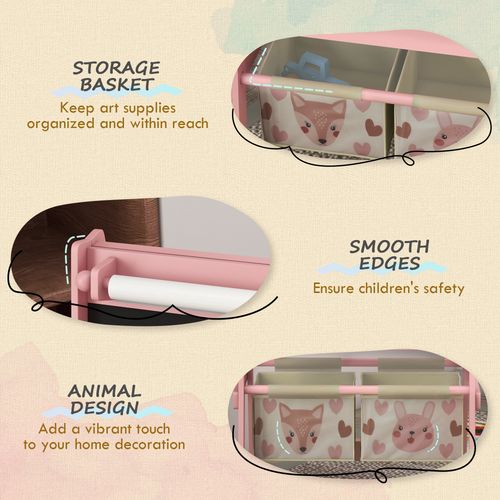 AIYAPLAY Kids Easel with Paper Roll, Blackboard, Whiteboard, Storage, Pink - Home Symphony