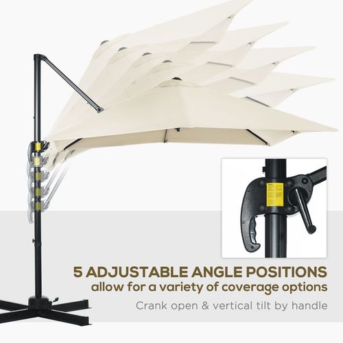 Square Cantilever Roma Parasol 360 Rotation w/ Hand Crank, Cream White - Home Symphony