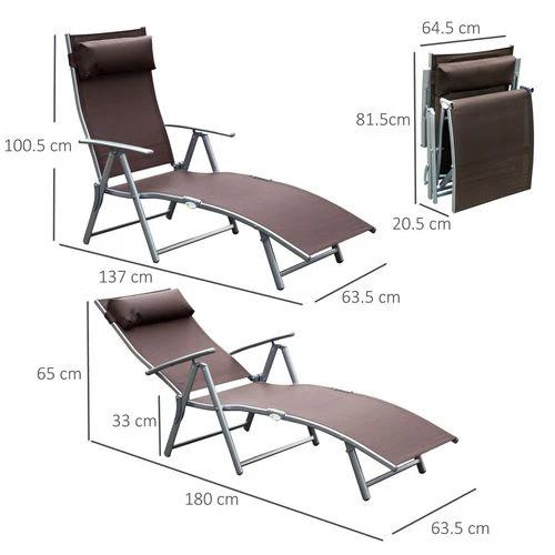 Outsunny Sun Lounger Recliner w/ Pillow Foldable 7 Levels Texteline Brown by Outsunny