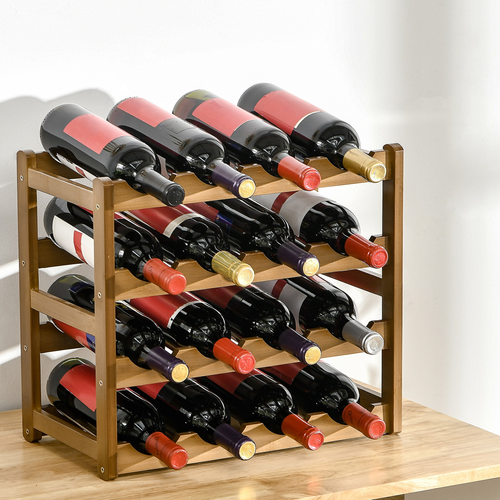 Bamboo Wine Rack for 16 Bottles 43x38x23.5 cm with 4-Tier Display, perfect for wine enthusiasts and stylish home decor.