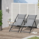 Outsunny 2Pcs Texteline Chaise Lounge Recliner Chair Adjust Lounger Patio Grey -