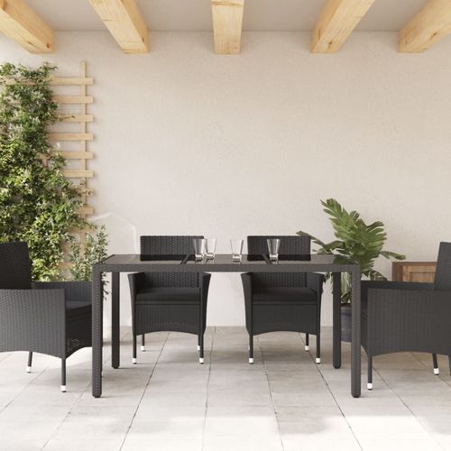 vidaXL Garden Table with Glass Top Black 150x90x75 cm Poly Rattan - Home Symphony