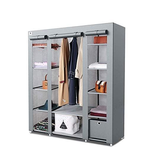 Knight Large Portable Canvas Wardrobe 150cm x 45cm x 175cm with Hanging Rail Shelves and Drawer for Organized Clothes Storage - Home Symphony