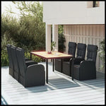 vidaXL 7 Piece Garden Dining Set Black Poly Rattan&Solid Wood Acacia - Garden Set