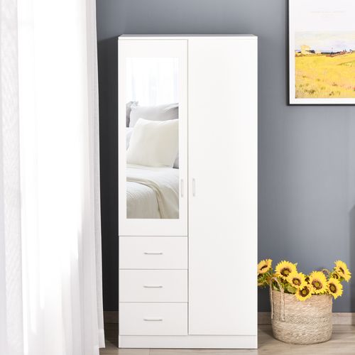 2-Door Wardrobe w/ Adjustable Shelf 3 Drawers for Bedroom, 180cm, White - Home Symphony