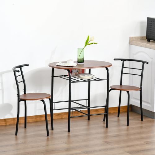MDF 2-Seater Bar Stool and Table Set w/ Bottle Storage Shelf Wood Tone - Home Symphony