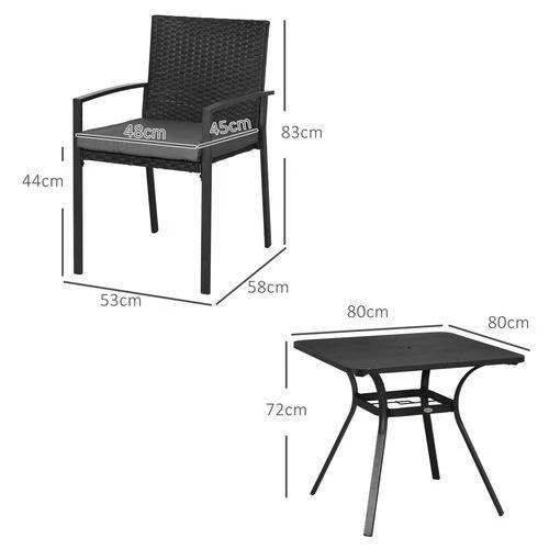 Outsunny Outsunny 4 Seater Rattan Garden Dining Set Outdoor with Umbrella Hole - Black - Garden Set