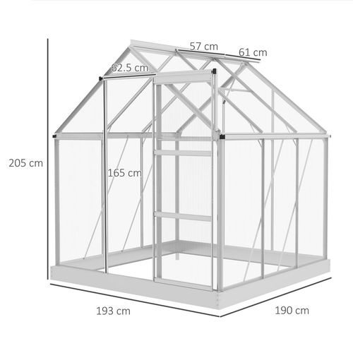 Outsunny 6 x 6ft Walk-In Polycarbonate Greenhouse with Foundation Window Silver - Home Symphony