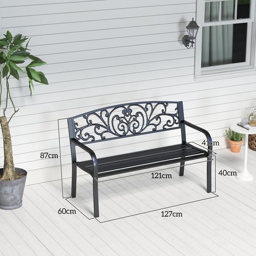 2-Seater Garden Bench, Steel-Black - Home Symphony