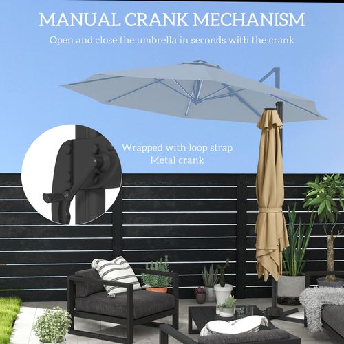 Outsunny 3(m) Solar LED Cantilever Parasol Adjustable Garden Umbrella Khaki - Home Symphony