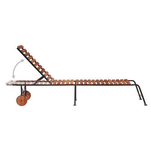 Sun Lounger with Steel Legs Solid Acacia Wood - Home Symphony