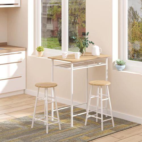 HOMCOM 3Pc Bar Height Dining Furniture SetWhite and Oak 3-Piece Kitchen - Dining Set