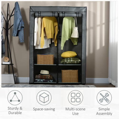 Durable Portable Fabric Wardrobe 170x118x49 cm with 4 Shelves and 2 Hanging Rails for Easy Storage and Organization - Home Symphony