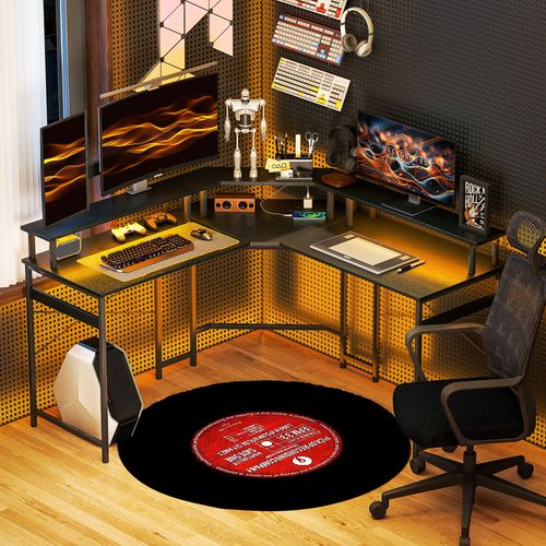 HOMCOM L Shaped Desk Corner Computer Desk with Monitor Stand, Black - Home Symphony