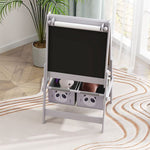 AIYAPLAY Kids Easel with Paper Roll, Blackboard, Whiteboard, Storage, Grey - Home Symphony
