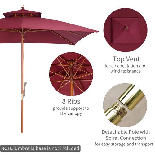 3m Patio Umbrella Bamboo Umbrella Parasol-Wine Red - Home Symphony