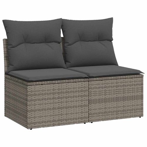 vidaXL 4 Piece Garden Sofa Set with Cushions Grey Poly Rattan Acacia - Home Symphony
