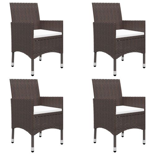 5 Piece Garden Dining Set Poly Rattan and Tempered Glass Brown - Home Symphony
