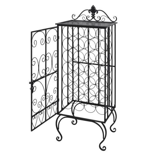 Wrought Iron Wine Rack for 28 Bottles Elegant Design with Side Lock Door for Wine Enthusiasts - Home Symphony