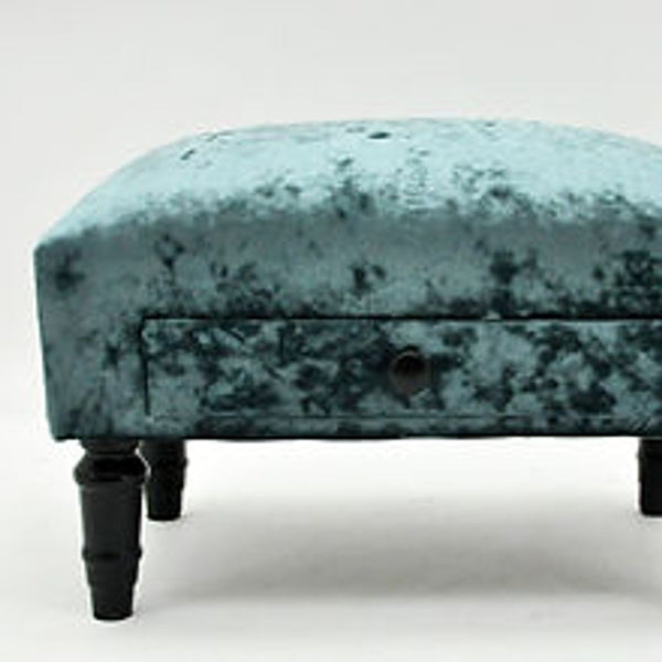 Luxury blue velvet footstool with drawer – Home Symphony