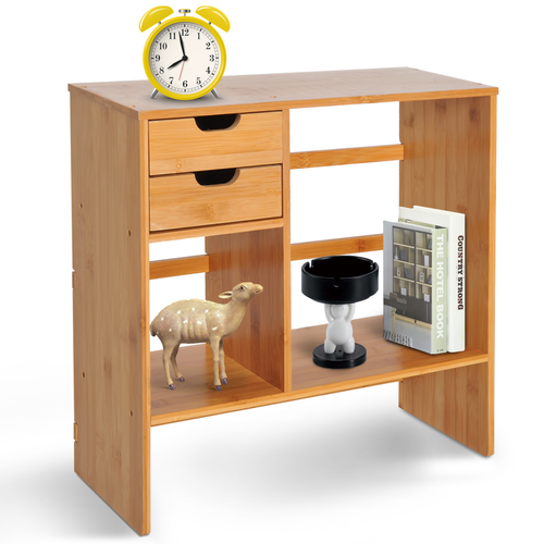 Bamboo Desktop Organizer with 180 Degree Rotation and Two Drawers for Office Storage Enthusiasts - Home Symphony